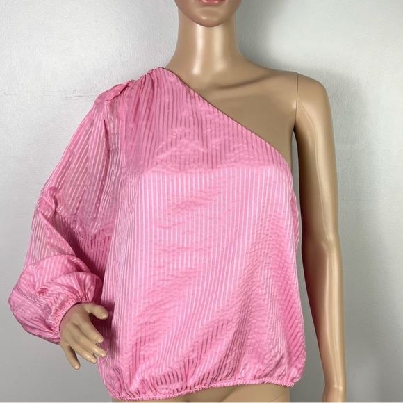 CAMI NYC PINK STRIPED ONE-SHOULDER TOP - Picture 2 of 9
